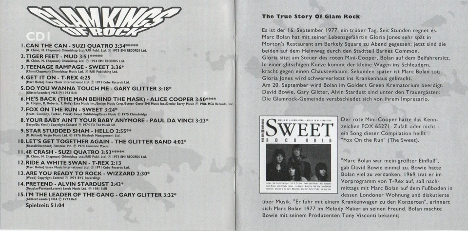 2 CD´s Glamkings Of Rock - True Story Of Glam Rock (1994) 30 Hits - Sehr gut erh - Bild 2 von 4