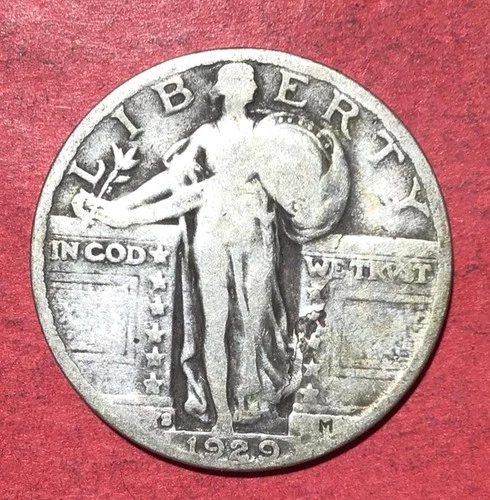 1929S US Standing Liberty SILVER Quarter! "San Francisco" Mint! Good! Old Coin!