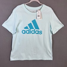 Image of adidas Women's Graphic Logo Tee T-Shirt Size 1X Blue Crew Neck Short Sleeve NWT