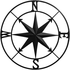 Nautical Compass Wall Decor Coastal Beach Patio Hanging Travel Adventure 41"