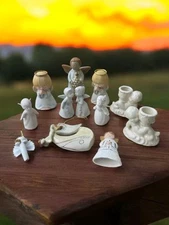 Vintage Angel Figurines Lot of 12 Ceramic Porcelain 2.5"-4.5" Ornaments Bells 