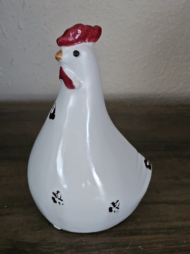 Hen Design ceramic white red Country Style Decor Farmhouse Shabby Distressed 6" - Picture 8 of 16