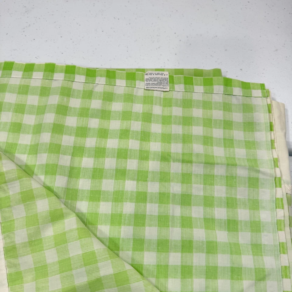 vintage utica queen flat sheet green checkered gingham blend usa mcm retro - Image 3 of 4