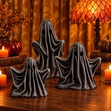 Black Resin Halloween Ghost Figurines Gothic Decor Set 3 Pcs 4'' 5'' 6
