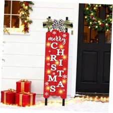 Lighted Wooden Welcome Sign for Front Door,Merry Christmas Snowflake Red-XMAS02