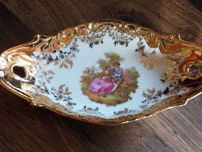 ovale Konfektschale v. Porzellanmanufaktur Kleiber m. 22 Karat Goldauflage