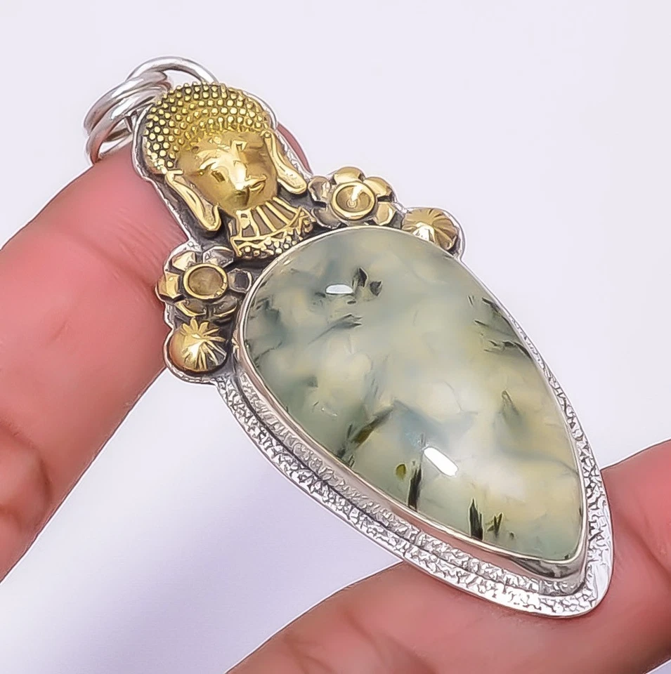 Colgante Joyería Príncipe Egipcio Prehnita Plata Esterlina 925 2.73" P_9184_26_30 Foto 4 de 4