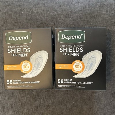 (2 pack) Depend Shields Incontinence Pads for Men, Light Absorbency, 58 Count
