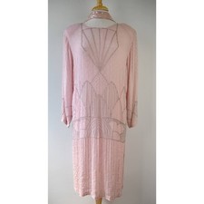 Vintage 1980s Pink 100 Silk Beaded Dress - Art Deco Style 80s does 20s