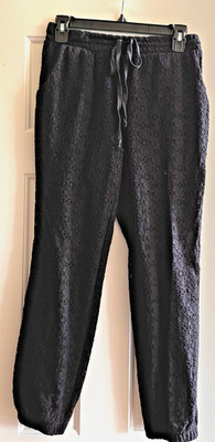 Francesca s Free Women s M Black Lace Pants Elastic Drawstring Waist Ankle Cuffs