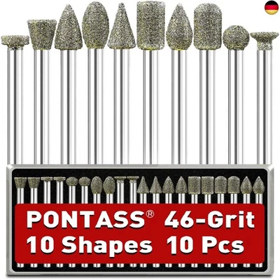 PONTASS Diamant Fräser Set für Dremel Zubehoer, 10 Stück Diamond Schleifaufsätze, 46 Dia