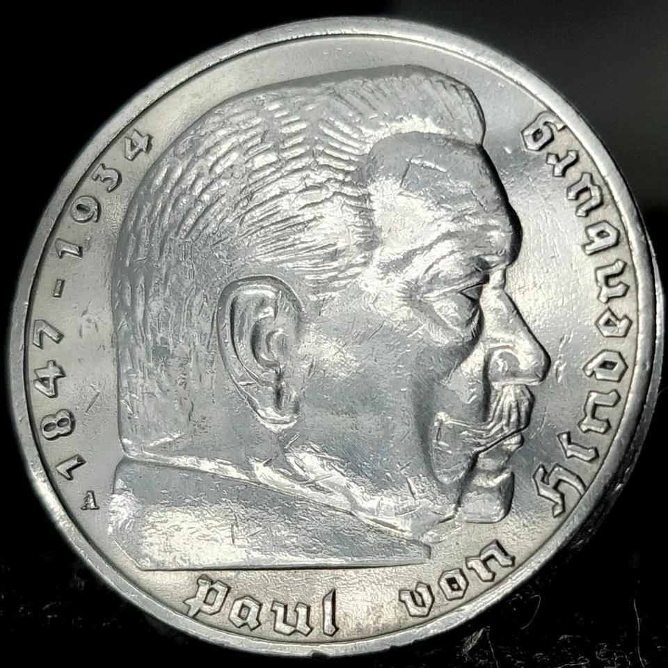 Alemania nazi *Hermosa* Genuina Segunda Guerra Mundial Tercer Reich 5 Reichsmark 90% Moneda de Plata Foto 2 de 4