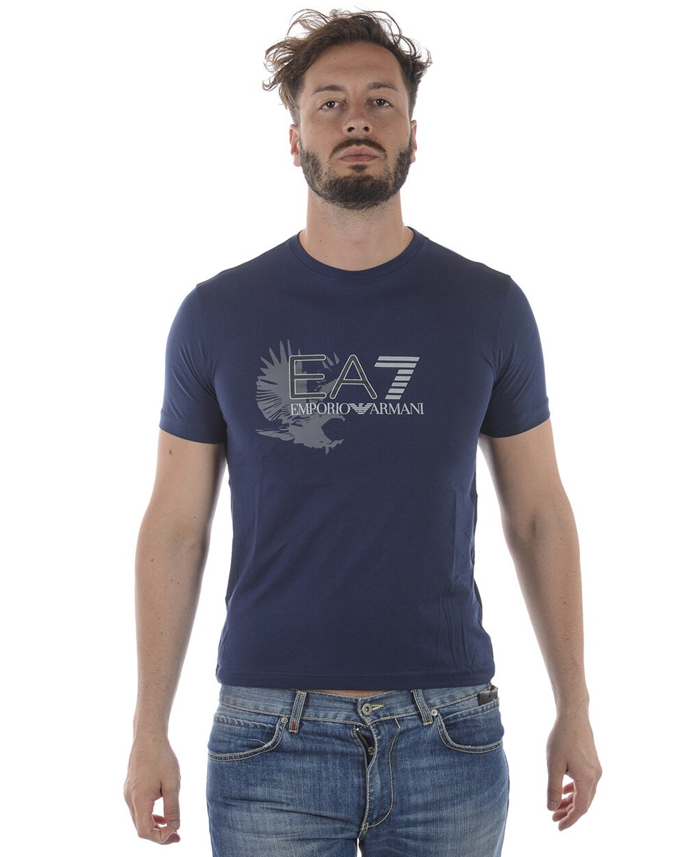 Tシャツ・カットソー GIORGIO ARMANI Men T Shirts 3GST51SJP4ZUBSG Blue Giorgio Armani logo-embroidered Cotton T-shirt | Blue | FARFETCH