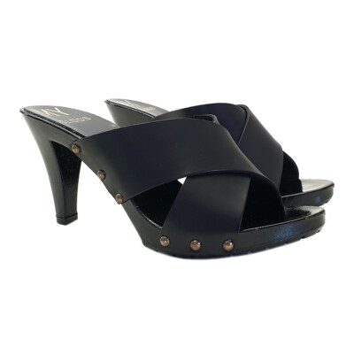Damenmule Mit Gekreuztem Lederband - Absatz 9 Cm - MY562 SCHWARZ