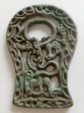 Collectible Ancient Chinese Dark Rust Bronze Hollow Out Token Statue