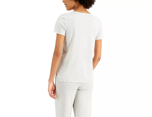 Charter Club Womens Size XS Everyday Cotton Crochet-Trim Pajama Top Grey 653 - Picture 3 of 9