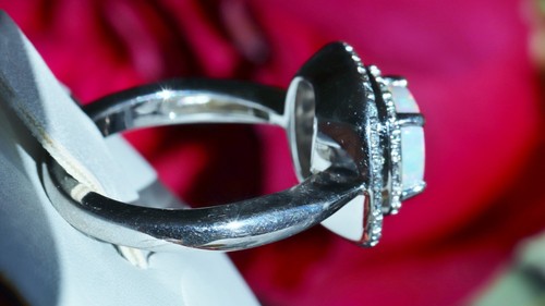 925 sterling silver ring 1.00ct opal blue topaz diamond size 7.25 vintage 5.75gr - 第 12/19 張圖片