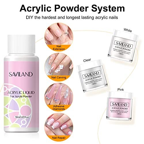 Kit de uñas acrílicas en polvo para uñas con lámpara para uñas - Imagen 7 de 8