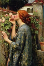 Soul of the Rose Woman Smelling Flower Painting By Waterhouse Art Repro FREE S/H
