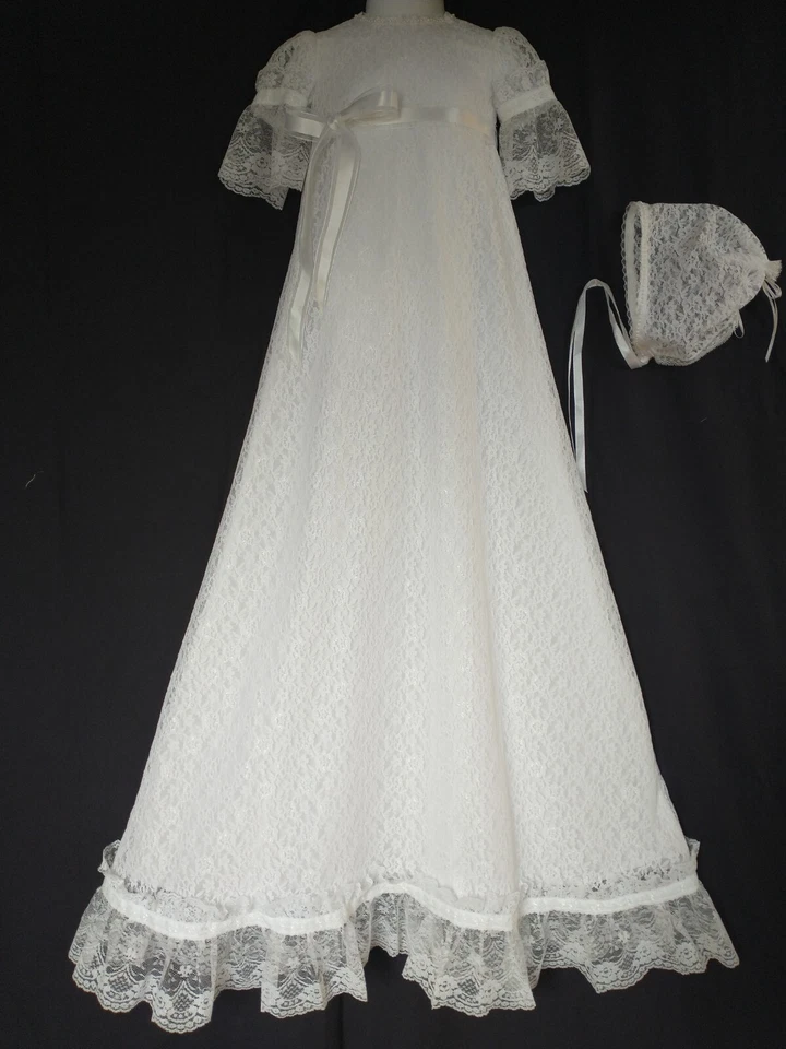 Baby Girl Long Lace Christening Gown Baptism Dress Dedication Outfit 0-3 3-6 M - Image 2 of 4