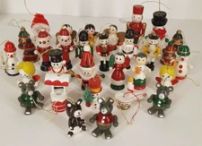 Lot of 31 Vintage Wooden Hand Painted Christmas Ornaments see photos