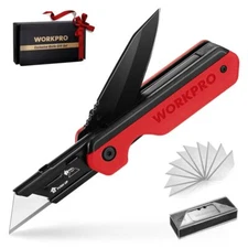 WORKPRO 2-in-1 Folding Knife/Utility Knife Quick-Change Box Cutter 10 SK5 Blades