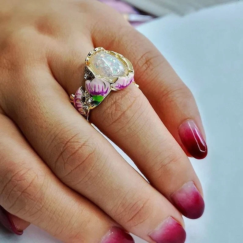 Zirkonia und Lab Opal Blumen Damen Ring Größe 57 - Bild 4 von 4