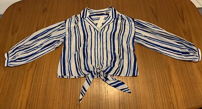 Soft Surroundings Top Womens Large Blue White Stripe Tie Front Aquata Silk NWT