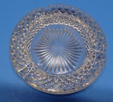 Vintage 4.5" Round Heavy Crystal Cut Ashtray, Clear embossed Star Burst