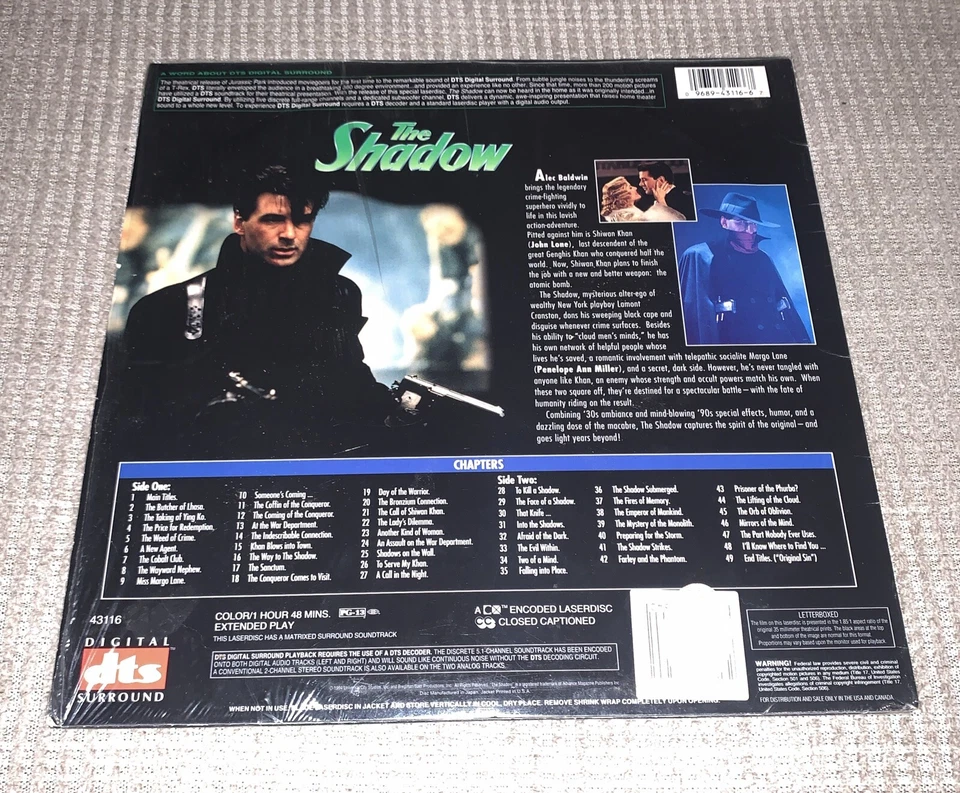 The Shadow DTS (Laserdisc) WIDESCREEN DTS GREAT FILM ALEC BALDWIN AMAZING SOUND! - Image 2 of 2