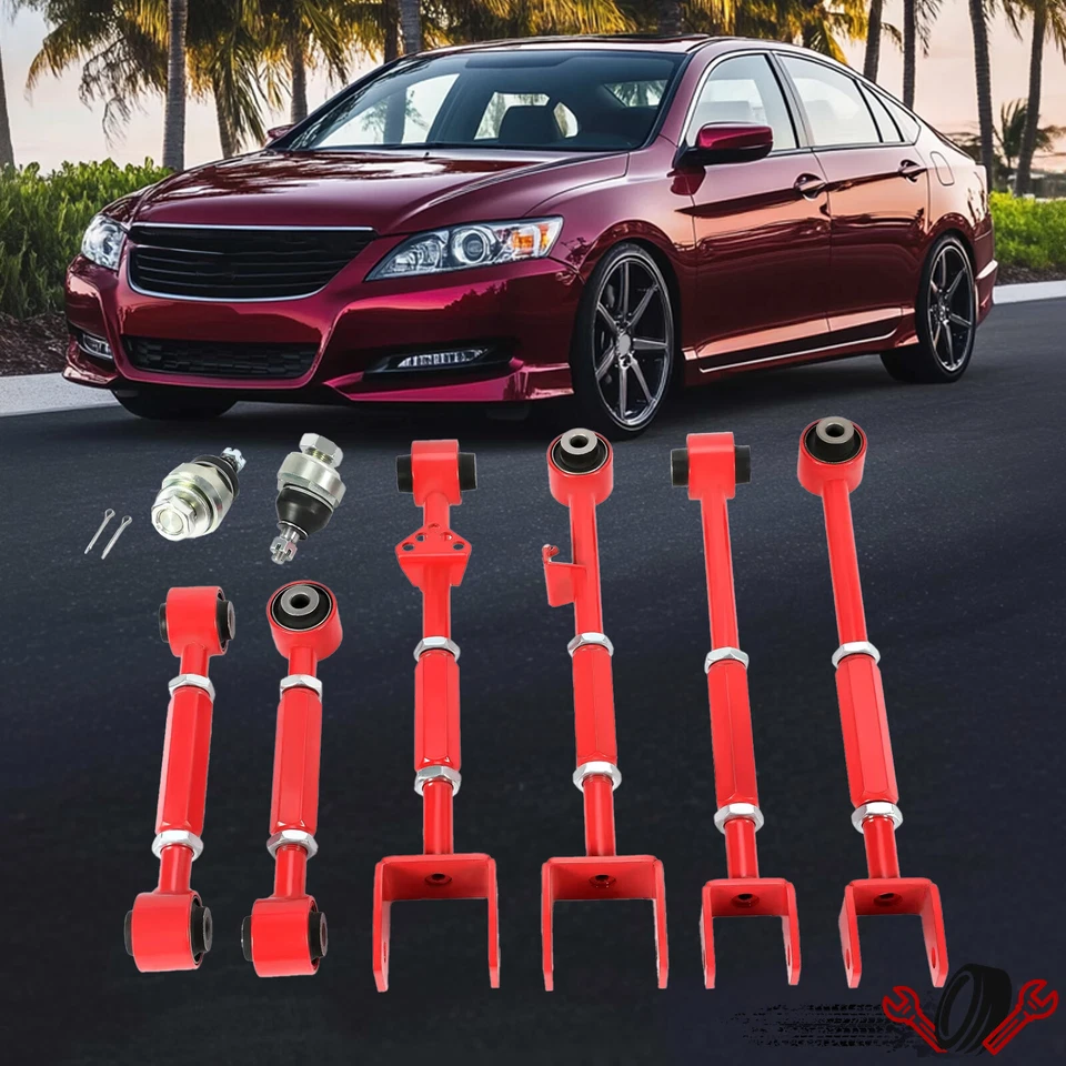 Red Steel Front Ball Joint Rear Camber Control Arm Kit For Accord TL TSX 08-13 - Image 2 of 4