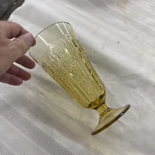 depression glass amber sharron cabbage rose footed ice tea glass