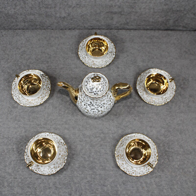 Bavarian Porcelain Tea Set Rudolf Wachter Gold Floral Patern - Five Cup Set