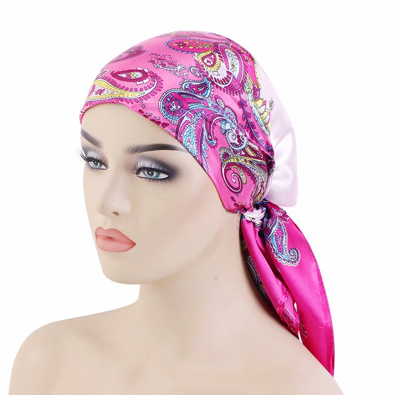 Pañuelo cuadrado 90*90 cm para mujer estampado satinado gorros sombrero turbante envoltura para la cabeza Foto 4 de 4