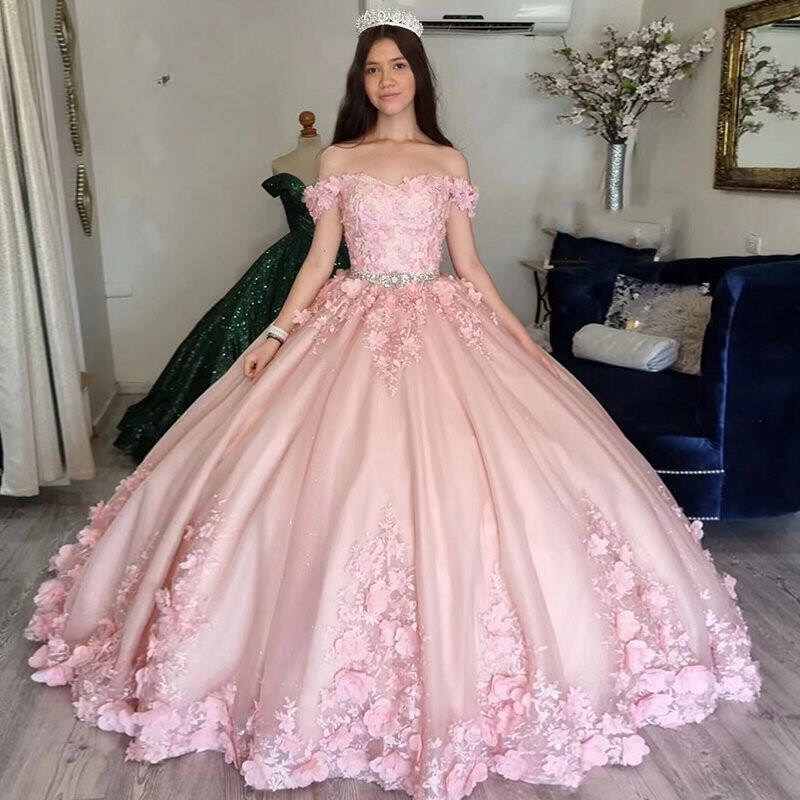 Pink Quinceanera Dresses Ball Gowns Off Shoulder 3D Flower Prom Dress Sweet15 16 | eBay Pink Quinceanera Dresses Ball Gowns Off Shoulder 3D Flower Prom Dress Sweet15 16 | eBay