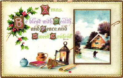 Vintage Postcard- XMAS BE BLEST WITH HEALTH AND PEACE AND SWEET CONTENT, CANDLE,