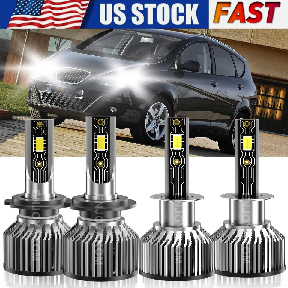 Kit combinado de bombilla de faros LED de haz alto bajo para Seat Altea XL 2010 4X H1+H7 6500K Foto 2 de 4