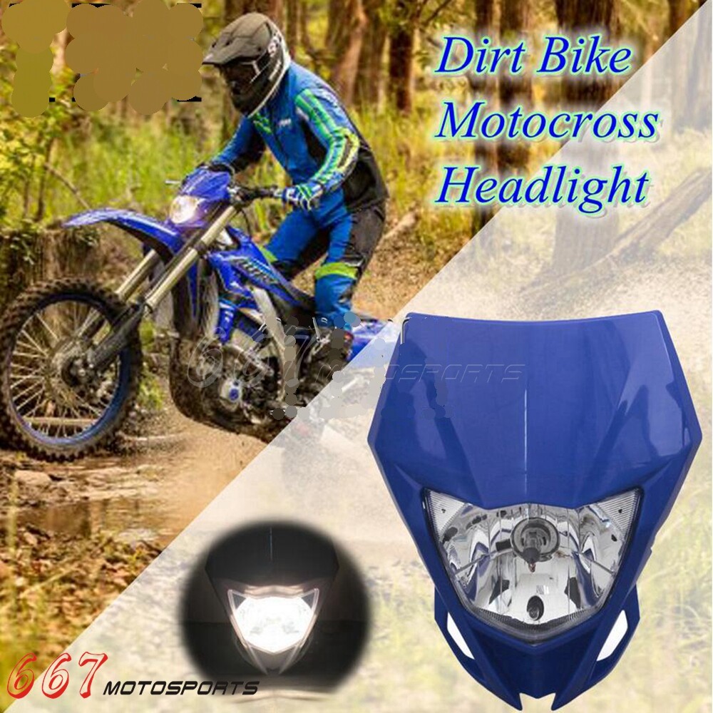 Universal Motocross Headlight – Fits Honda, Yamaha, Suzuki, Kawasaki – Blue PP Shell With Halogen Bulb