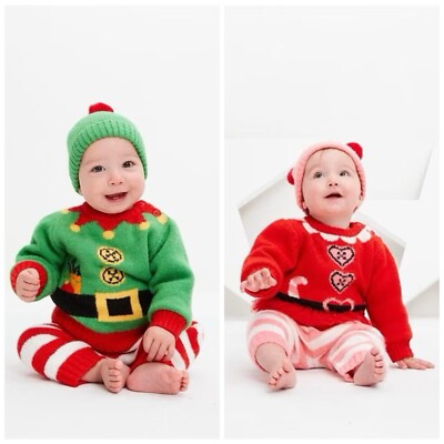 Baby Knitted Christmas Complete Outfit Piece Hat Festive Elf OR