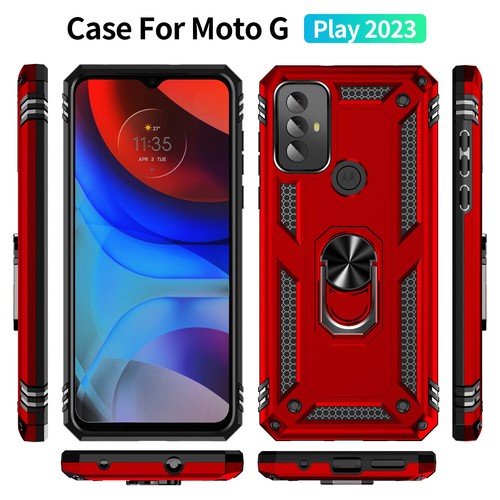 For Motorola Moto G Play 2023 Ring Case Magnetic Metal Kickstand +Tempered Glass - 第 37/45 張圖片