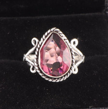 925 Sterling Silver Natural Rhodolite Pink Gemstone Wedding Ring All Size DZ