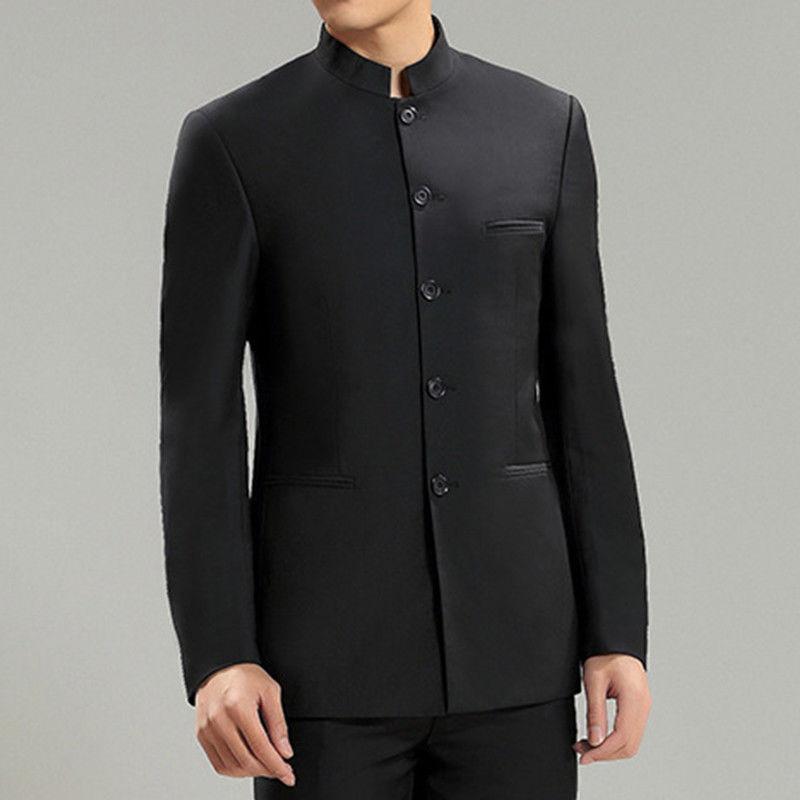 Men's Traditional Black Suit Jacket Mandarin Collar Tunic Suit Jacket Tops Coats eBay