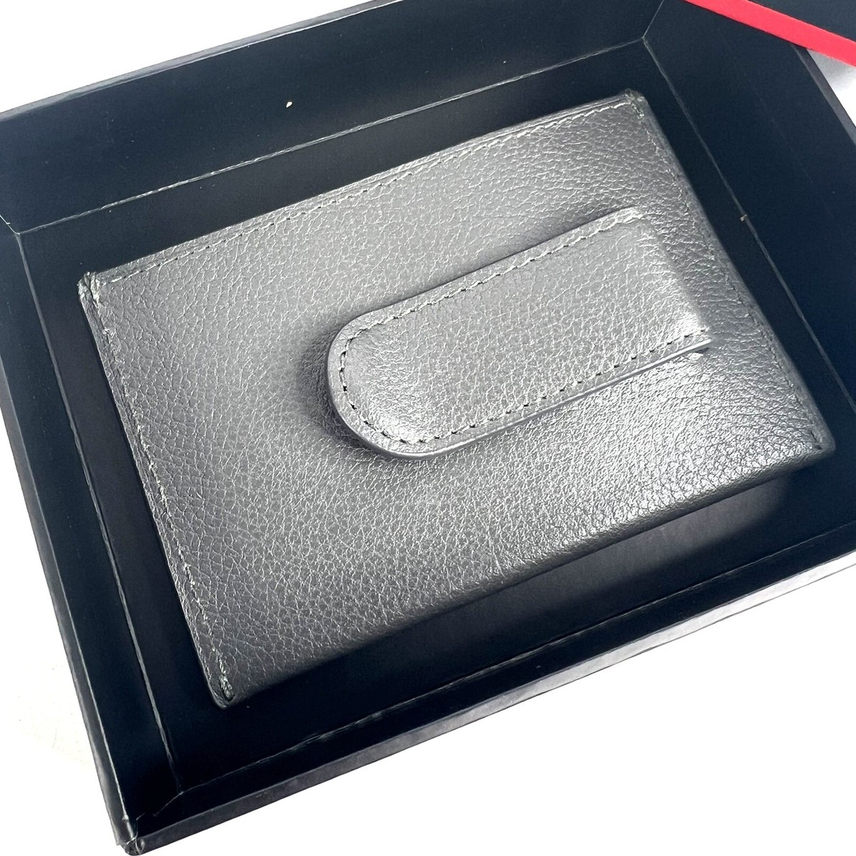 TUMI Alpha SLG Slim Money Clip Card Case Textured Grey Leather
