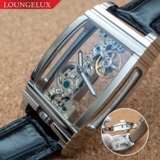 Mens Silver Skeleton Bridge Manual Mechanical Watch - Black Leather Strap 2026
