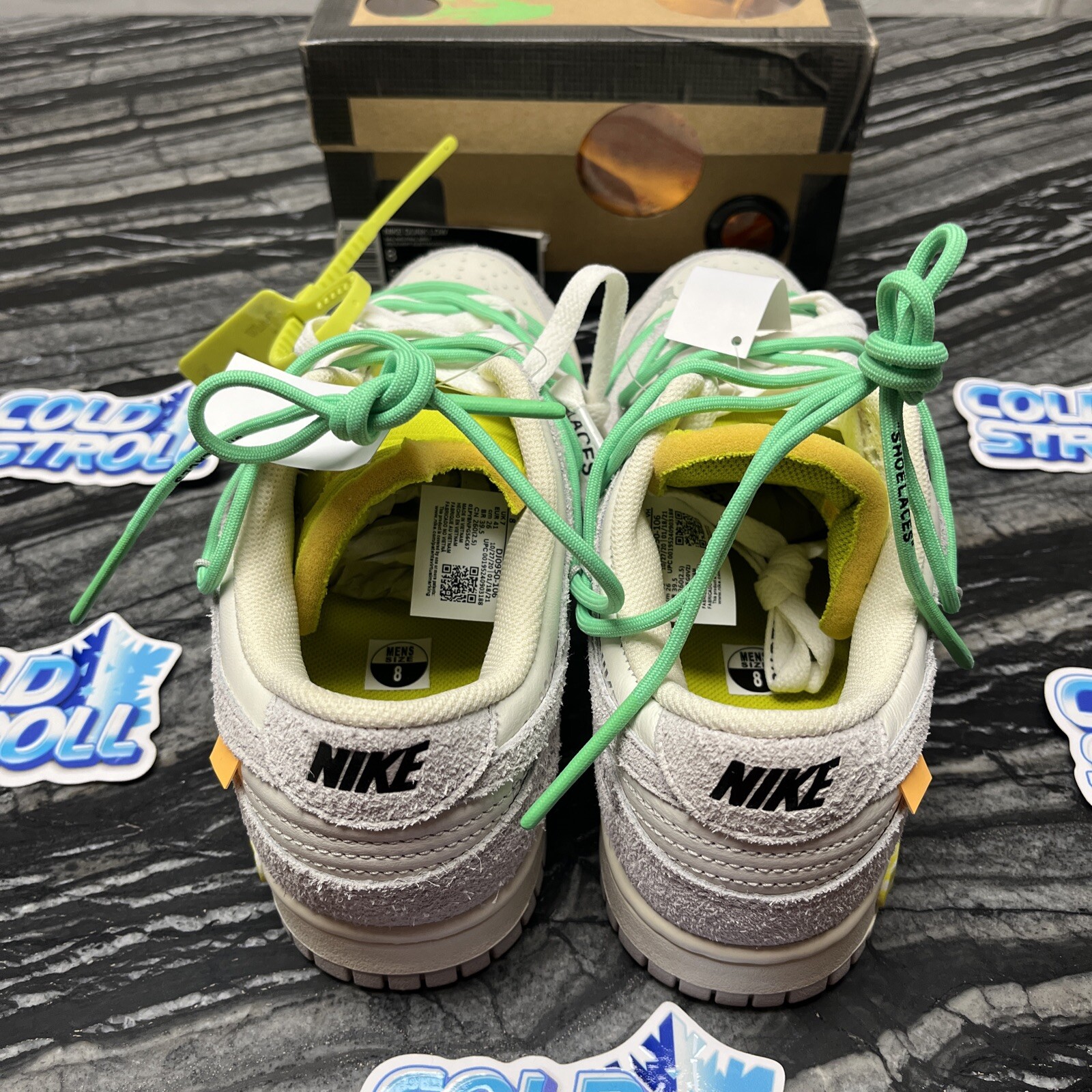 OFF WHITE X NIKE BIANCO SPORCO x NIKE DUNK LOW SAIL GRIGIO NEUTRO NUOVO CON SCATOLA TAGLIA 8