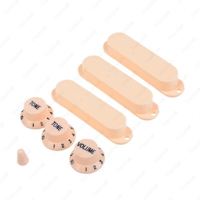 Cream Closed Stratocaster Pickup Covers w/ Guitar Knobs and 5 Way Switch Tip