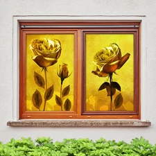 3D Golden Rose ZHUA599 Window Film Print Sticker Cling Stained Glass UV