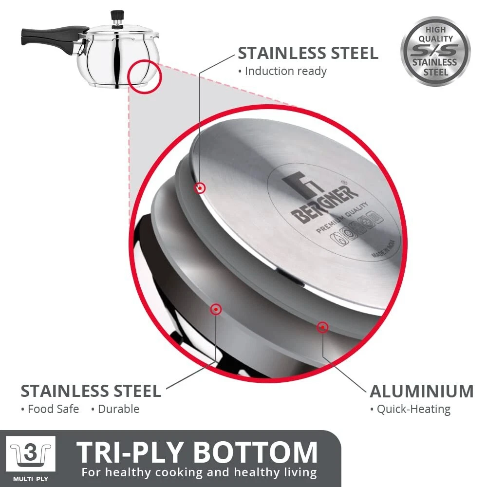 Bergner Pura Belly Stainless Steel Pressure Cooker Lid 3.5 Ltr
