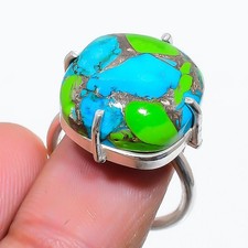 Copper Blue Turquoise Gemstone 925 Sterling Silver Jewelry Ring Size Adj. n760