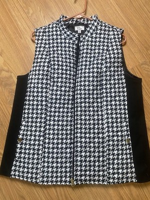 Kim Rogers XL black & white houndstooth Quilted puffer vest NWOT